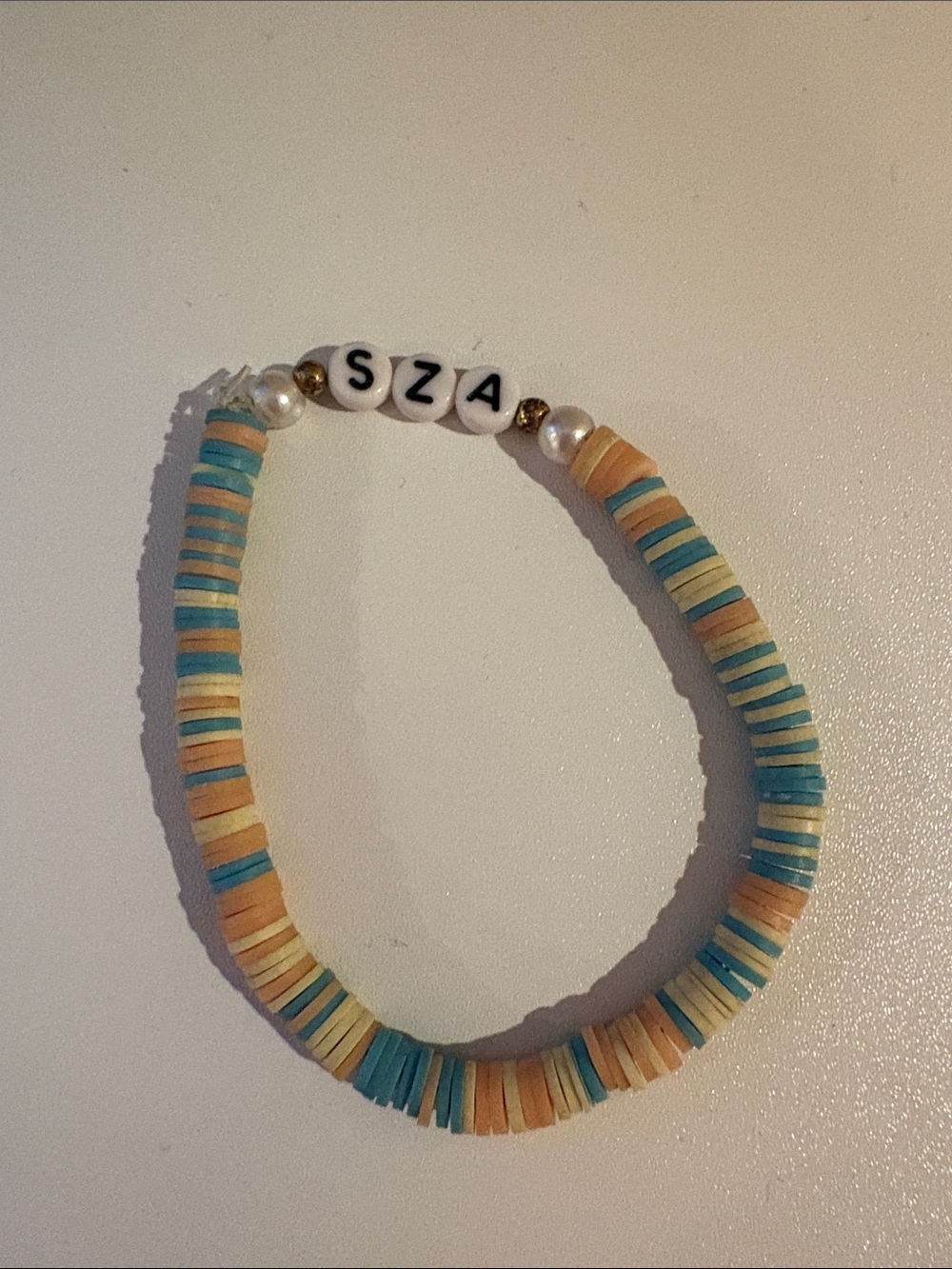 Handmade Beaded Bracelet with SZA Letter Beads - Yellow & Teal
